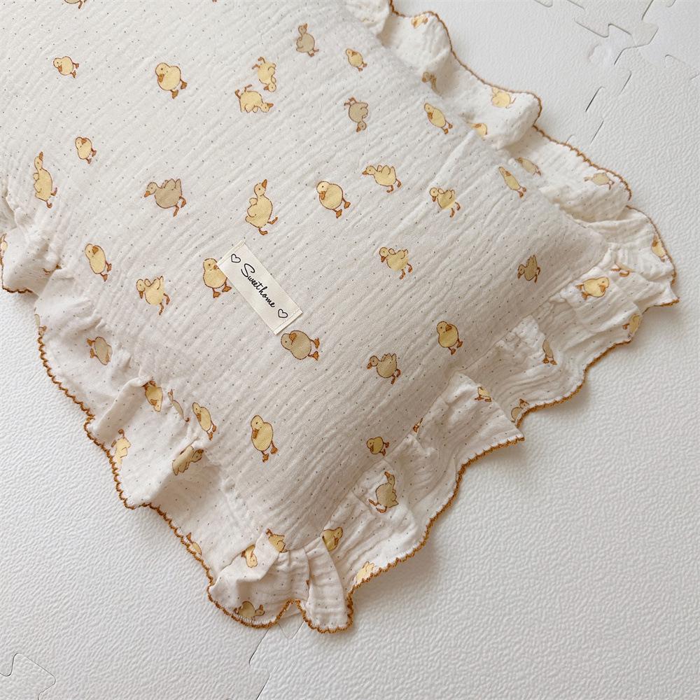 Small Floral Ruffle Lace Double Layer Cotton Gauze Pillowcase for Kindergarten