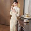 White Winter Clothing, Velvet and Thickened National Style, New Chinese Long-sleeved Cheongsam, Improved Young Women's Retro Autumn and Winter