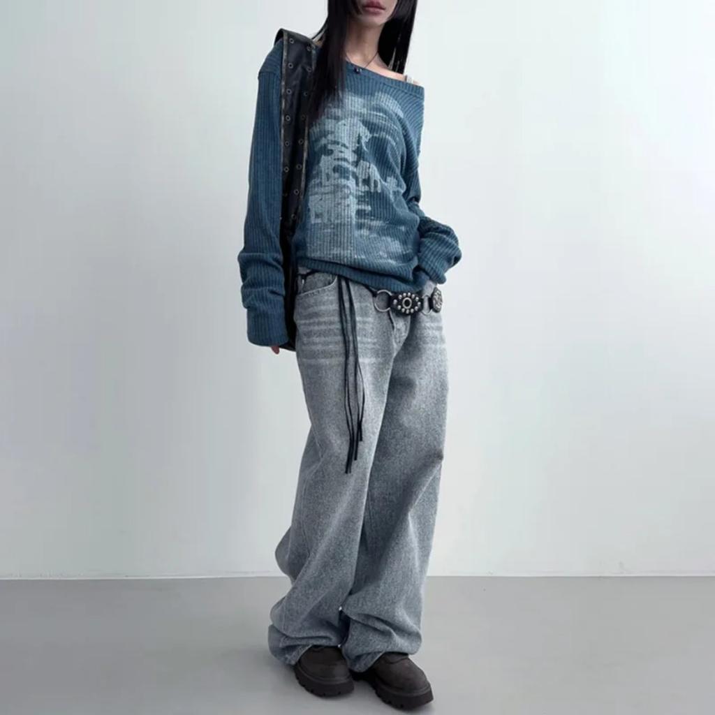 VAYLA Podzimní Harajuku Dámská Trička s Potiskem Vintage Streetwear Grunge Asymetrický Límec Topy Y2k Estetika Volné Ležérní Hiphop Vintage Topy