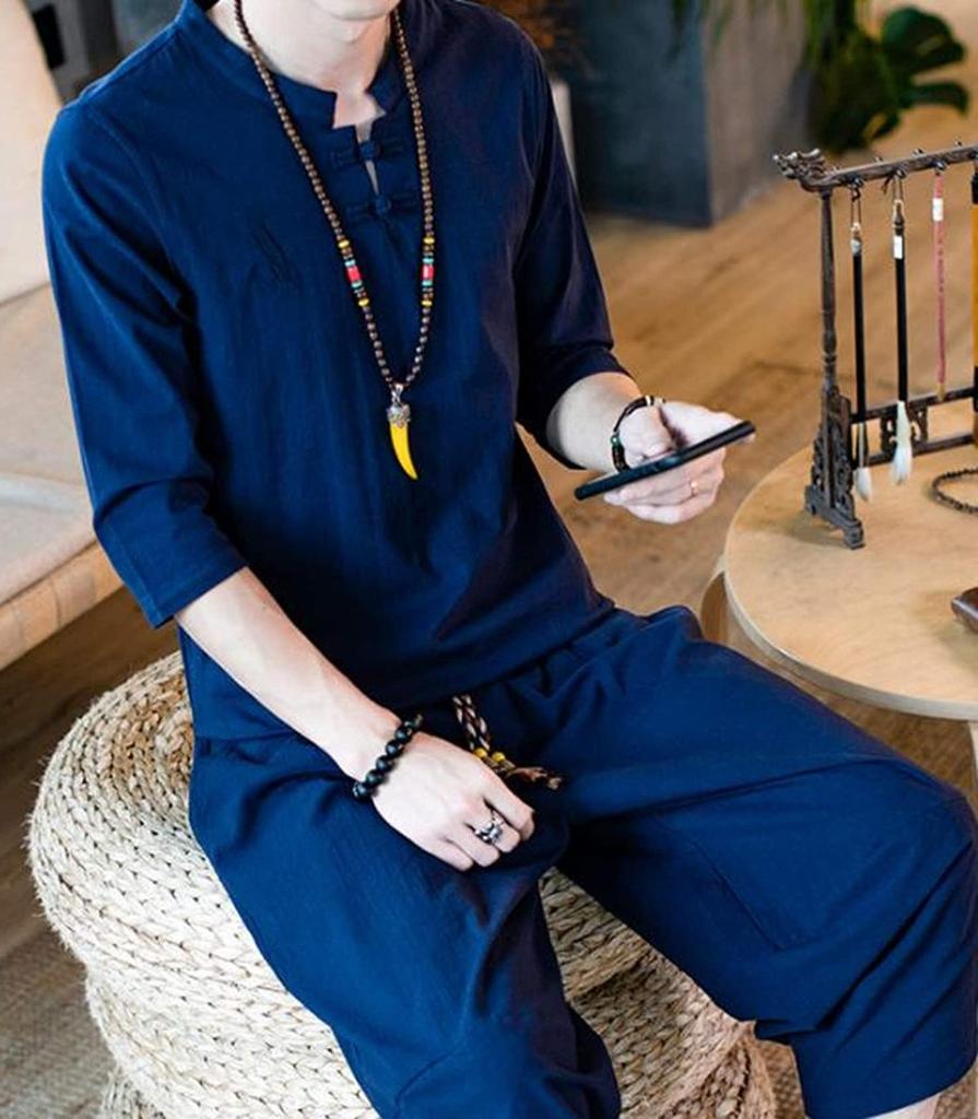 CosMisty Herren Kurzarm Jinbei Samue Yukata (Arbeitskleidung) Hergestellt aus Leinen, Shijira-Webart, Perfekt für Sommerfeste, Feuerwerke, Plus Si