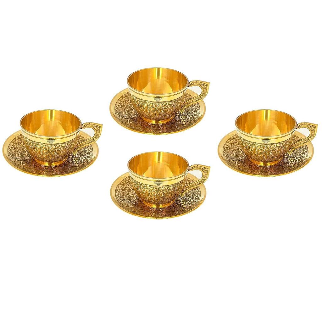 Tasse et soucoupe en laiton pur avec motif en relief, pour servir le thé, le café, vaisselle