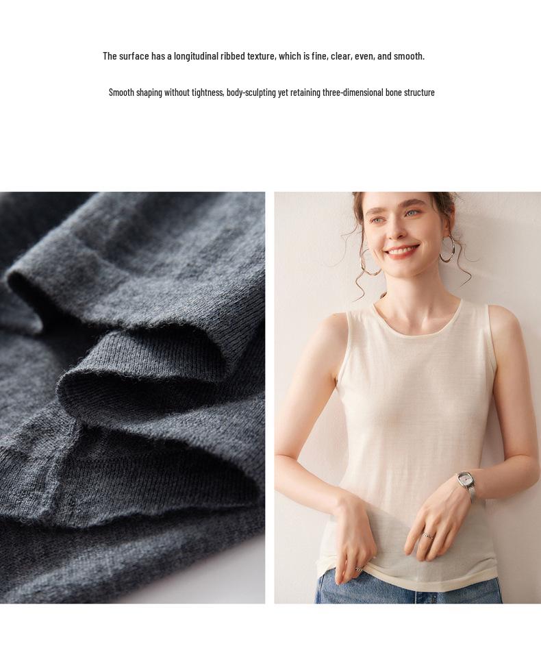 Yangzi 100% Pure Wool Solid Color Sleeveless U-Neck Women's Knit Camisole
