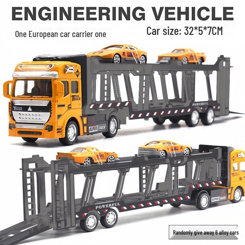 Camion Container Mare din Aliaj Jucărie - Tractor de Inginerie pentru Copii cu Semiremorcă și Model de Mașină Mică