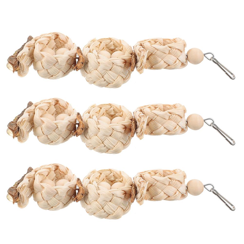3Pcs Parakeet Chewing Bird Swing Perch Corn Husk Cage Plaything Fun Parrot Training Supplies Balance Exercise Rest