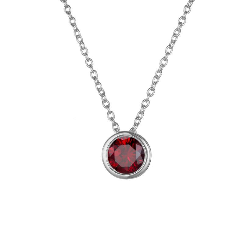 Shiny Colorful CZ Birthstone Necklace Round Stainless Steel Link Chain Necklace Boutique Birth Stone Zircon Necklace for Women