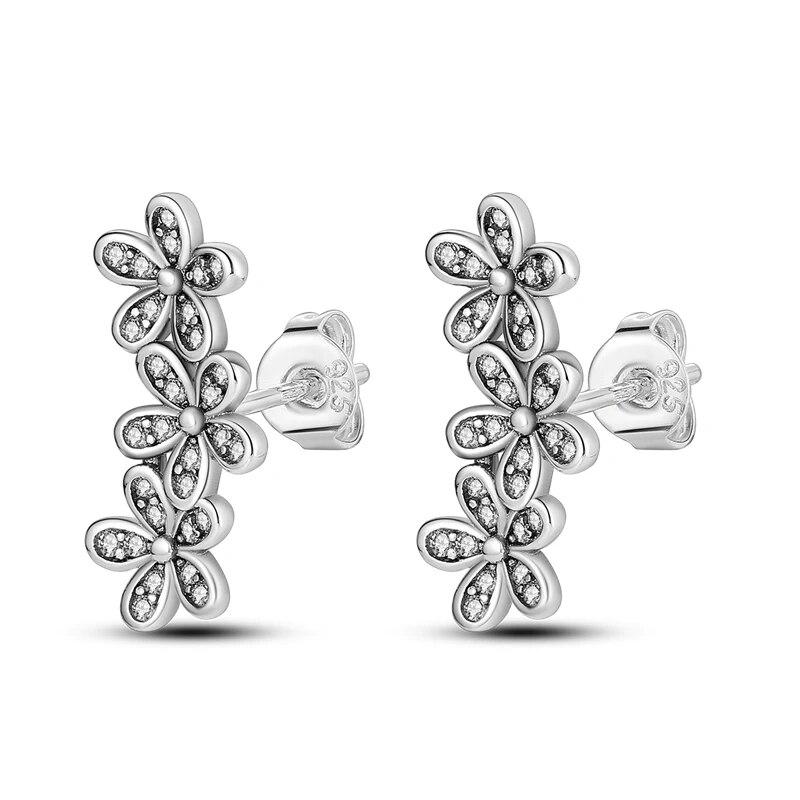 NEW 925 Silver Ear Jewelry Sunflower Flowers Plants Design Stud Earrings Trendy Female Luxury Fine Engagement Wedding Earring