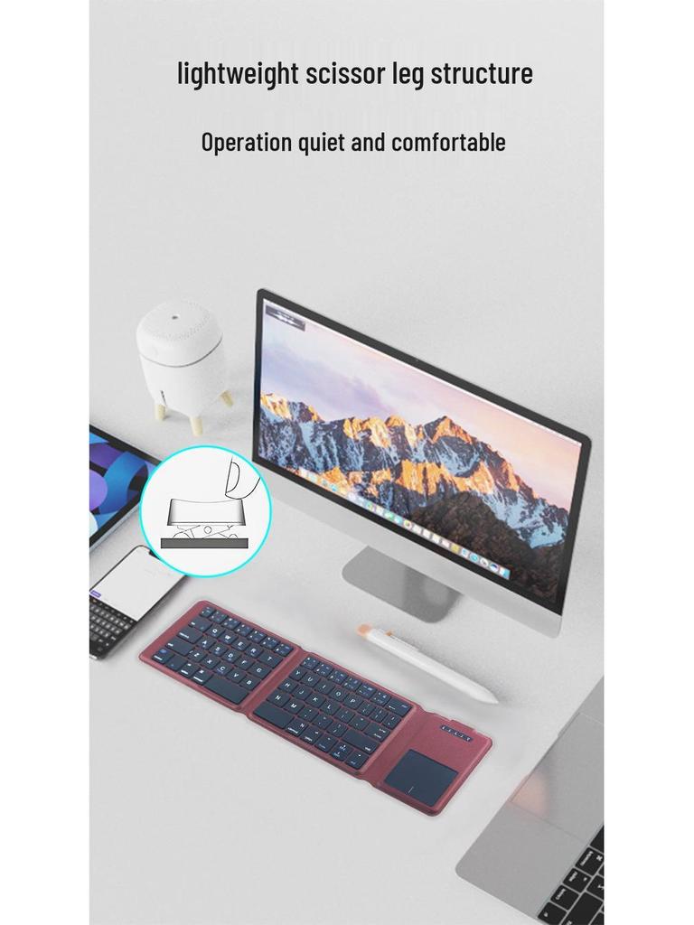 Leather-Feel Foldable Bluetooth Keyboard & Mouse: Multi-System Support, Portable, Silent