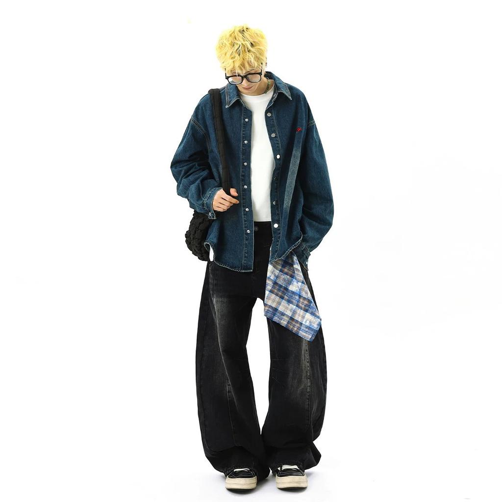 Street Trendy Brand Square Towel Men's New Scimitar Loose Spring and Summer Wide-leg Pants Mopping Removable Jeans Women