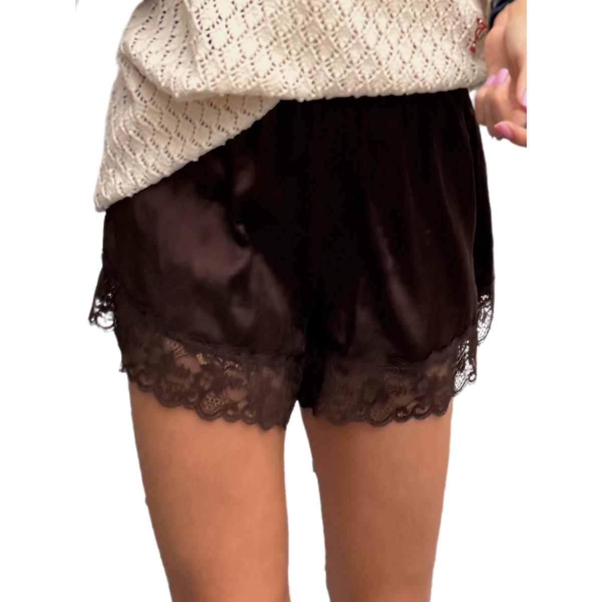 

Women s Anti-Exposure Satin Lace Base Layer Shorts - Plus Size, Ice Silk, Summer Thin, Wearable Outdoors Extra Large кавовий