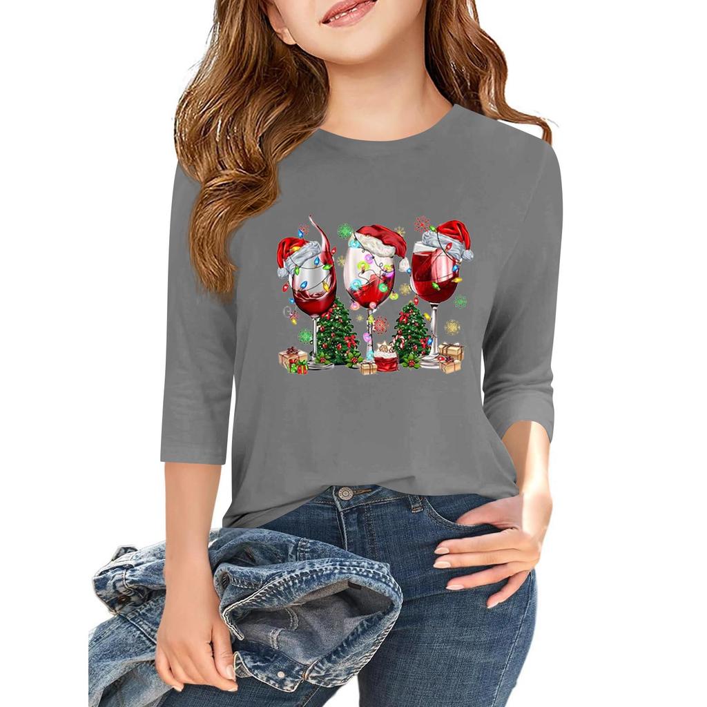 Barns 3/4-ärmad tryckt t-shirt med rund hals för vardagsbruk för självständighetsdagen