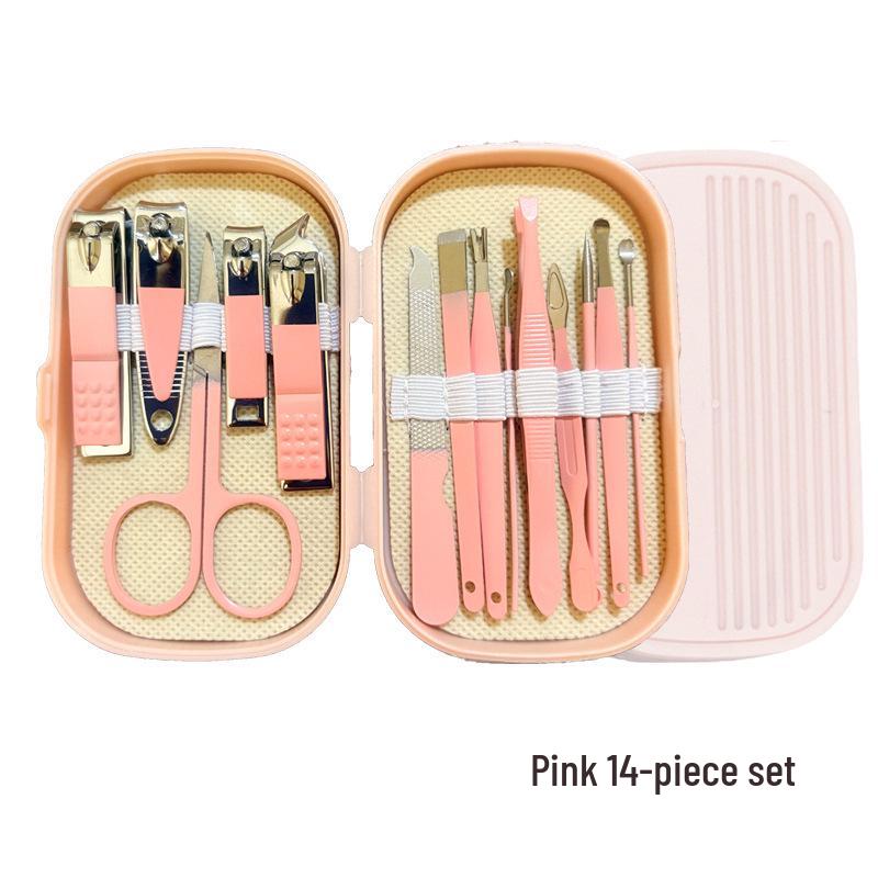 Stainless Steel Nail Clippers Set: Portable Mani-Pedi Tools with Ear Pick, Pedicure Knife, Oblique Clippers, and Dead Skin Scissors.