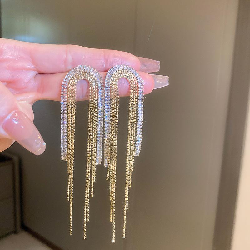 S925 Silbernadel Luxus Diamant Quaste Ohrstecker - Damenschmuck für Gesellschaftsdamen Hängeohrringe