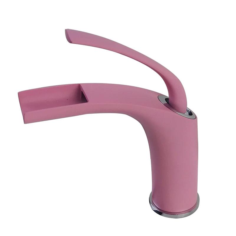 Pink Love Waterfall Bathroom Faucet - Brass Hot/Cold Basin Mixer, Sink Wash Crane Tap