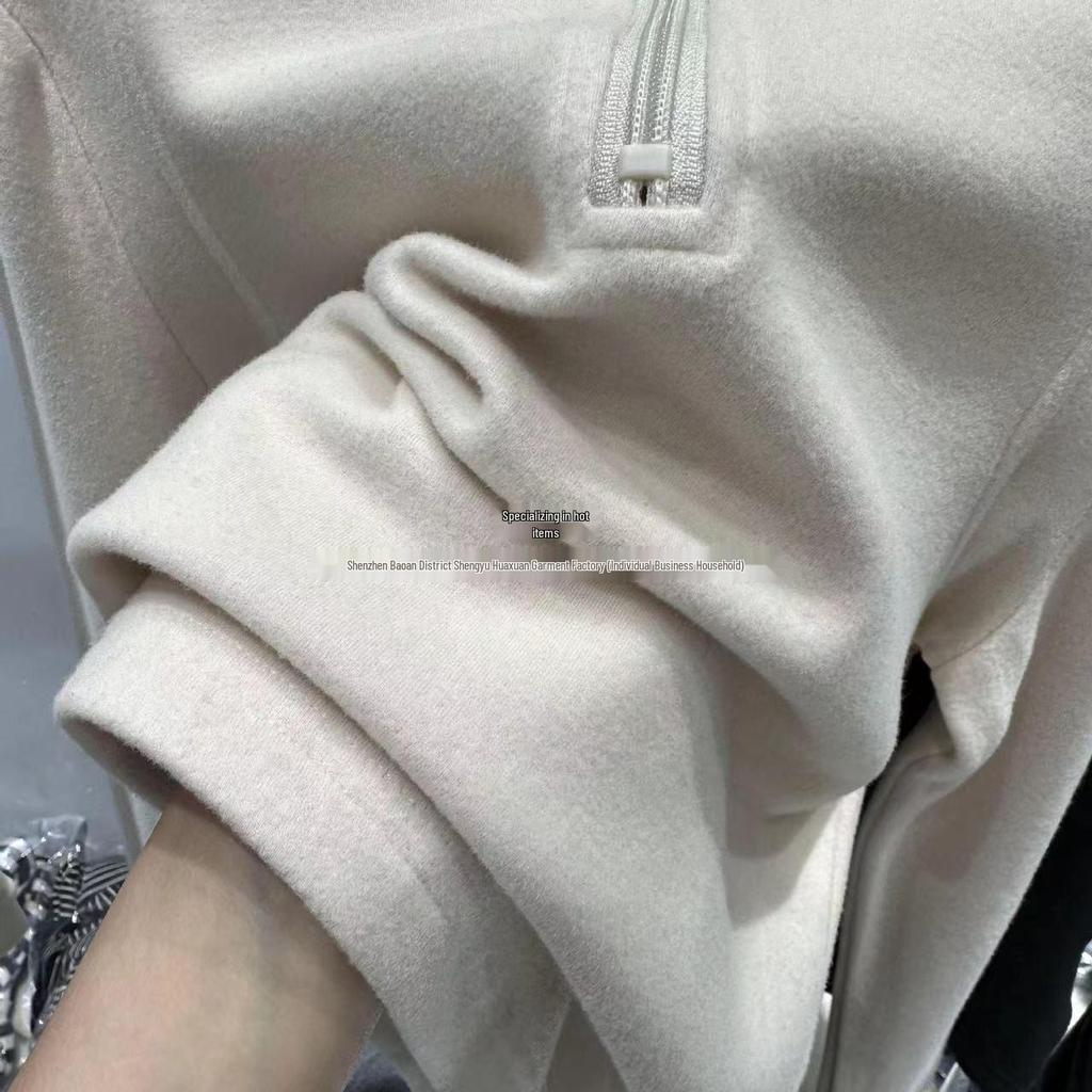 2024 Autumn/Winter Chic Solid Color Hooded Zipper Sweatshirt with Long Sleeves