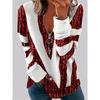 Autumn and winter extension color matching striped printing zipper T-shirt casual long-sleeved top large size women's clothing