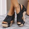 Retro Thick Sole Wedge Sandals for Women Summer Peep Toe Chunky Platform Sandals Woman Hollow PU Leather Roman Sandalias Mujer