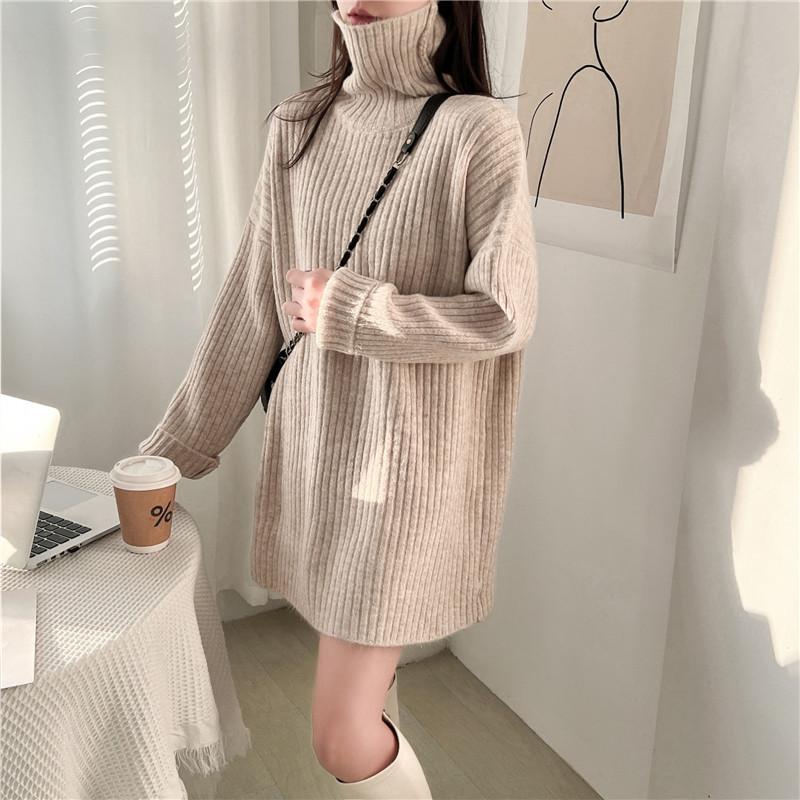 Autumn Winter High Collar Loose Casual Solid Color Pullover Sweater Women Simple All-match Knitting Top