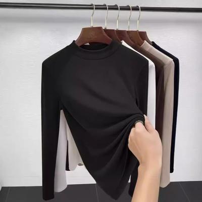 Thickened Round Neck Design Sense Autumn New Polished Women's Long-sleeved T-shirt Modal Bottoming Shirt Solid Color Spring and Autumn Women
