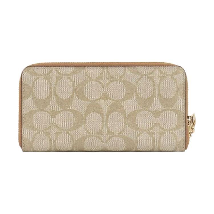 New COACH Zip Around Canvas With Leather Clutch Wallet Trumpets Women's Khaki C4452-IMVHK