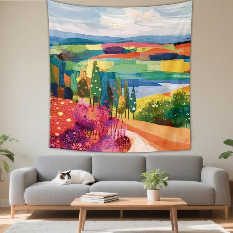 Boho Chic Wall Tapestry With Moon Phase Floral Starry Sky Design Bedroom Yoga Studio Decor