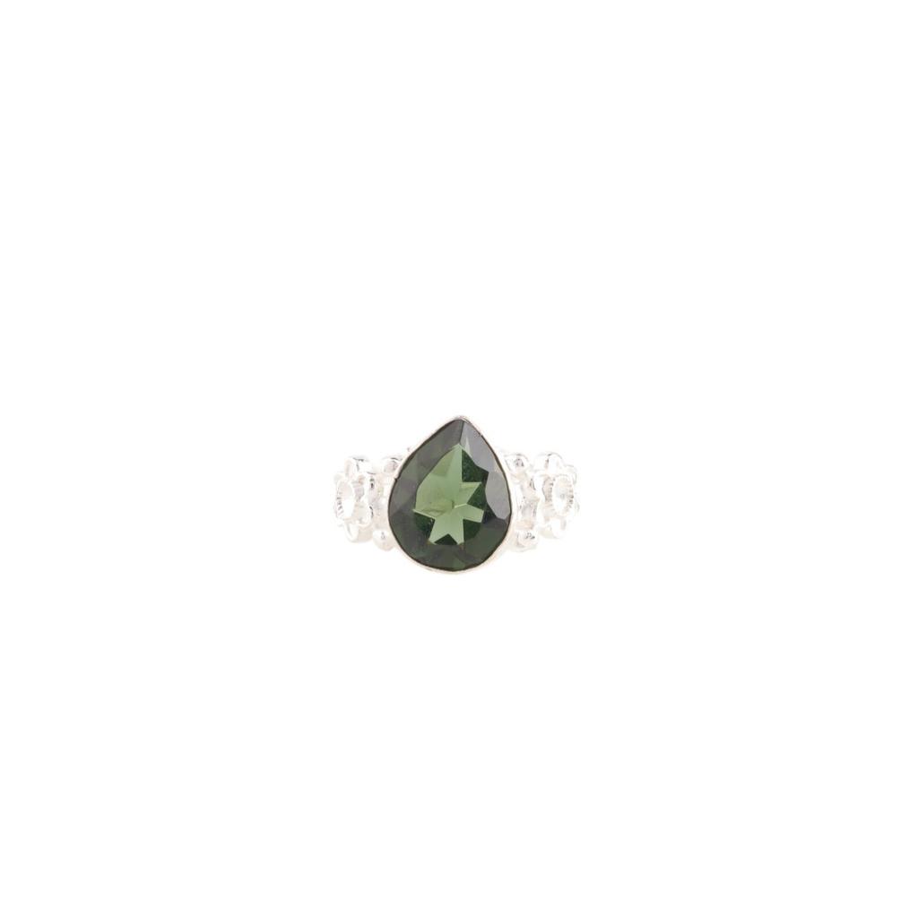 Green Tourmaline Gemstone 925 Sterling Silver Handcrafted Jewelry Ring For Girls RR-59-15