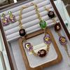 Fashion Crystal Premium Necklace Women'S Light Luxury Bracelet Color Dopamine Earrings Set Accessories