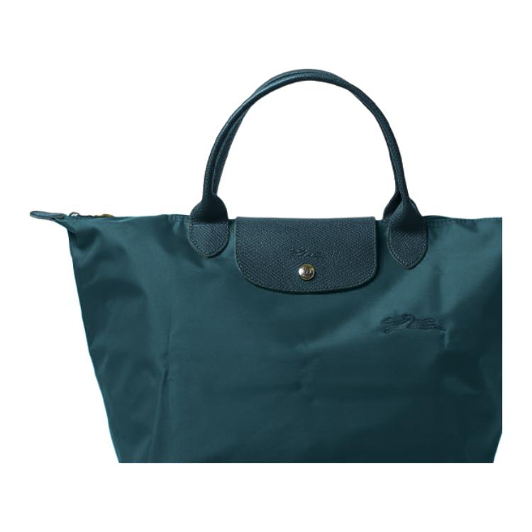 Longchamp Le Pliage Green Foldable Snap Closure Recycled Nylon Canvas Dumpling Tote Bag Medium Women Tote Bags Peacock-Blue 1623919P89