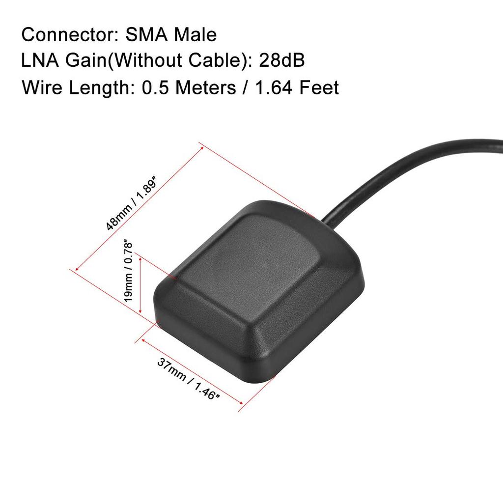 uxcell GPS Active Antenna 90 Degree SMA Male Plug 28dB Antenna Connector Cable with Magnetic Mount 0.5M Wire