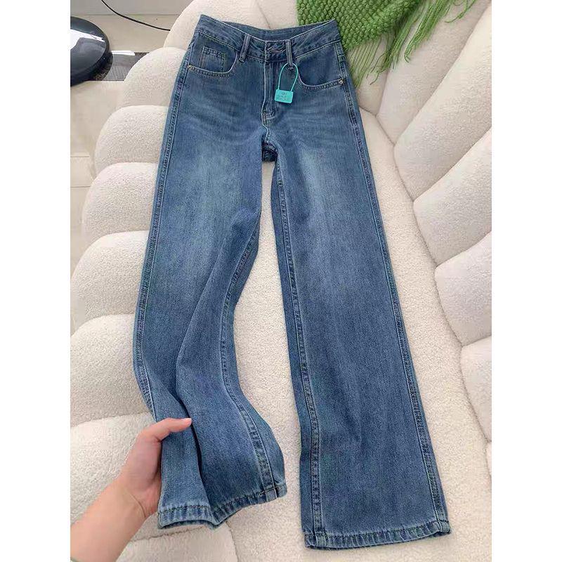 Women s Retro Blue High-Waist Straight-Leg Jeans - Versatile Slimming Fit for Spring and Autumn XS