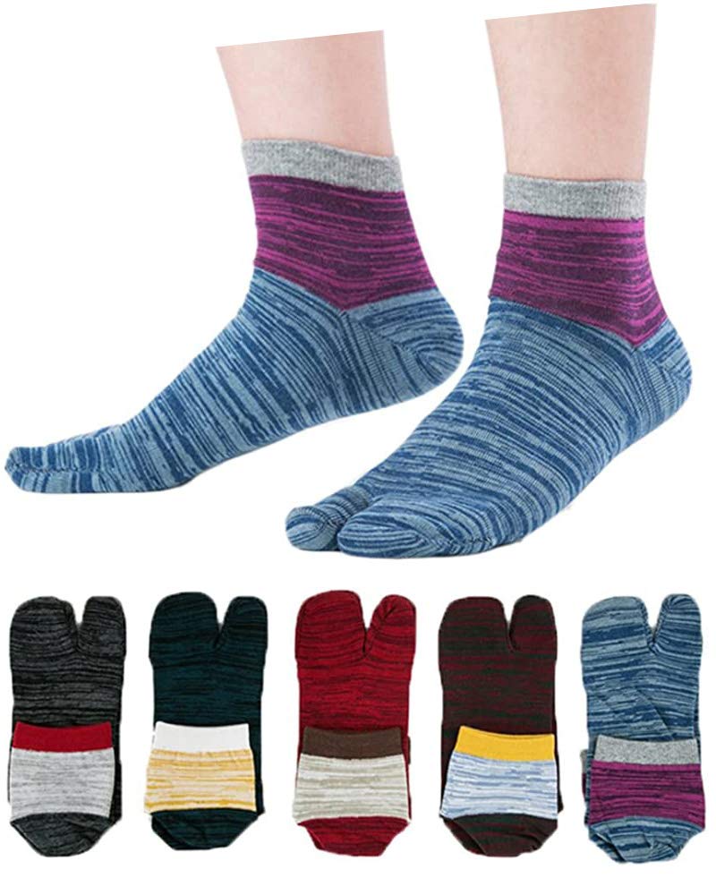 InSomila Multicolor Men's Two-Toe Socks, 5-Pair Set, Breathable, Deodorizing, Stay-Stick, Unisex, Cotton, Sweat-Wicking, Quick-Drying, (Multicolor)