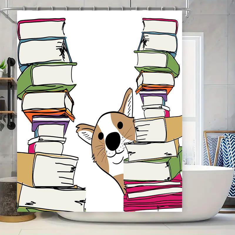 

Modern Bathroom Decor Creative Dog Stack Of Books Shower Curtain For Children S Bathrooms W60H190(CM)-1 Pcs
