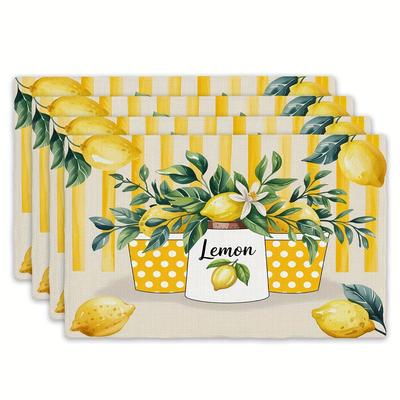Set di 4 Tovagliette Rettangolari/Squisiti Disegni al Limone/30 cm per 45 cm/Tavoli da Cucina/Decorazioni per la Sala da Pranzo di Casa/Natale/Hal