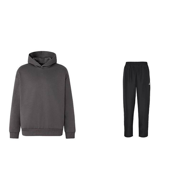 

Adidas Толстовка с капюшоном из флиса и логотипом, свободный крой, однотонный, удобный модный комплект из спортивных штанов унисекс, верх, низ IX1964+-H57533 S