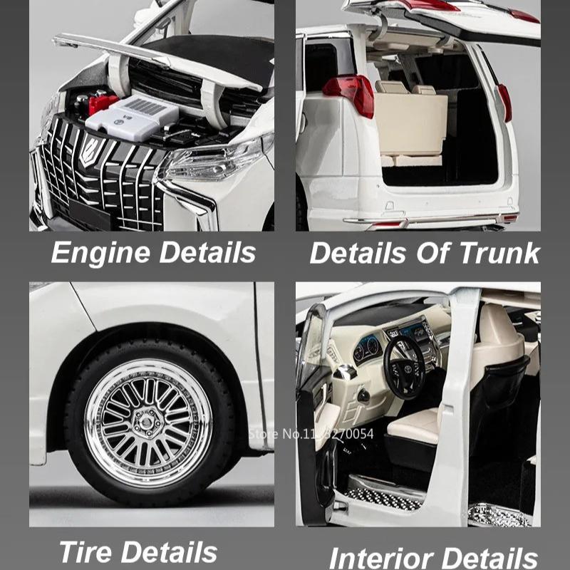 Large Scale 1:18 Alphard Car Model Toy Automatic Door Diecast Metal Sound Light Business Vehicles Decoration for Kids Gifts