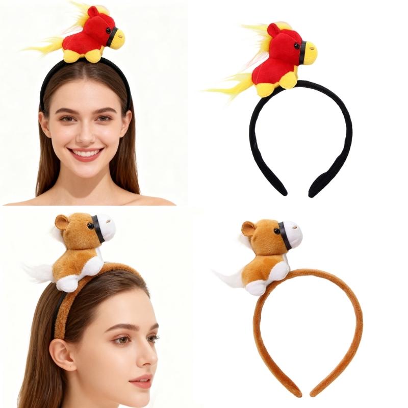 Year of Horse Doll Hairband For Adult Kids Elastic Comfortable Hairhoop Styling Accessory for Festival Celebration