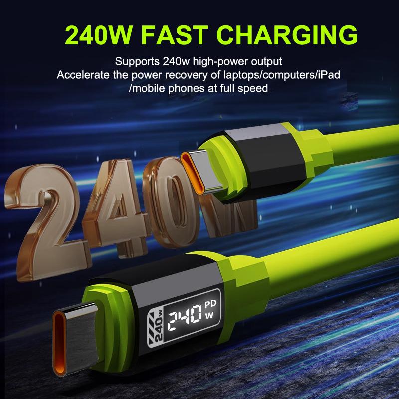 240W USB C Cable With Power Display Fast Charging Charger For IPhone 15 16 17 Samsung Xiaomi Huawei Phones Type C Cord 1-2m
