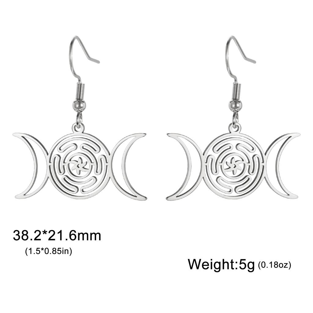 LIKGREAT Hekate Rad Hängeohrringe Edelstahl Dreifacher Mond Strophalos Hekate Göttin Femme Wicca Magie Amulett Schmuck