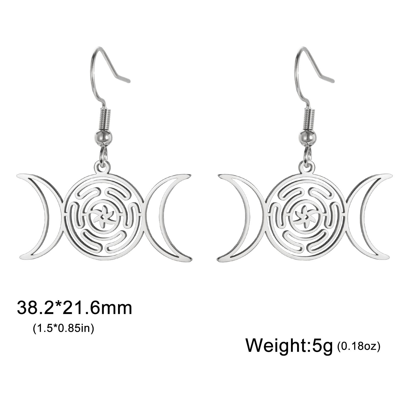 LIKGREAT Hekate Wheel Dangle Earrings Stainless Steel Triple Moon Strophalos Hecate Goddess Femme Wiccan Magic Amulet Jewelry