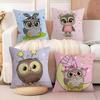 Cute Cartoon Owl Cushion Cover Natural Linen Organic Fabric DoubleSided Printing Sofa Home Decor Breathable Bed Pillow