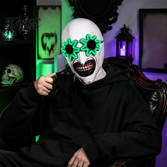 Detailed Latex Costume Masque Halloween LED Clown for Adults, Light Up Scary Horror Face Masquerade Full Costume, Cosplay Party Grinning Character