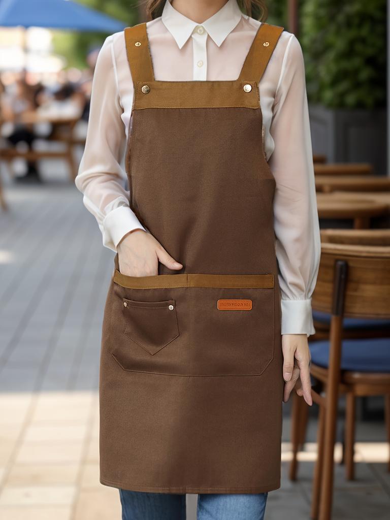 1pc Unisex Adjustable Apron with Pockets,Polyester 100% Non-Stretch, Regular Fit, Sleeveless, H-Shaped Hem, Woven for Cooking, Baking,Restaurant Staff