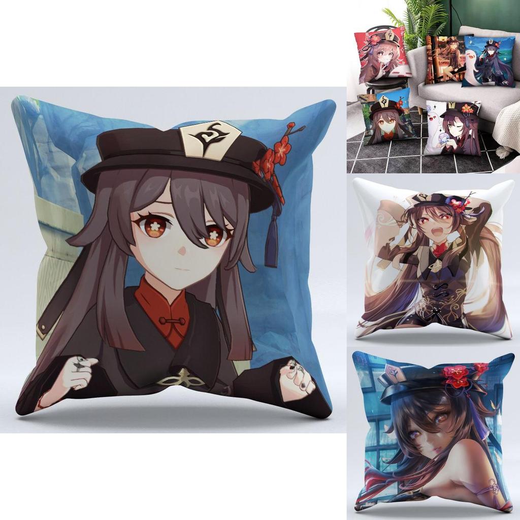 Genshin Impact Hu Tao Pillow Case Luxurious Peach Skin Velvet Anime Game Cushion