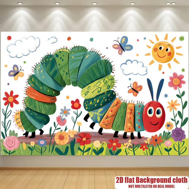 

2D Hungry Caterpillar Backdrop Spring Flower Kids Party Photography Background 47.2x31.5inch/120*80cm