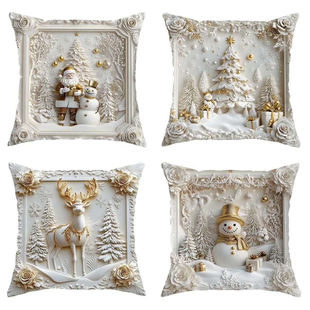 2025 45x45cm Christmas Pillowcase Cartoon Santa Snowman Elk Sofa Cushion Cover Home Bed Car Decor Merry Xmas Square Pillow Case
