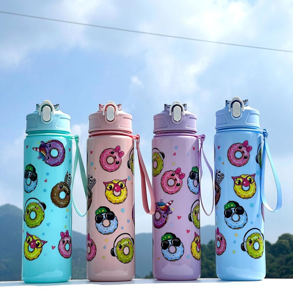 Hot-selling Water Bottle Children's Cartoon Transparent Medium Cup Elastic Cover Suction Nozzle Water Cup with Anti-drop Portable Rope Kettle Gift Cup
