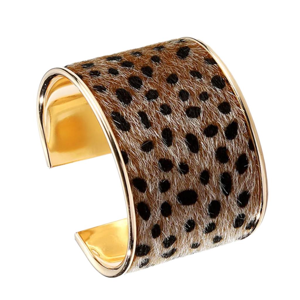 Bequemes Leopardenmuster Offenes Armband Verstellbar Breite Manschette Beflockte Textur Legierung Stilvolles Damenmode-Accessoire