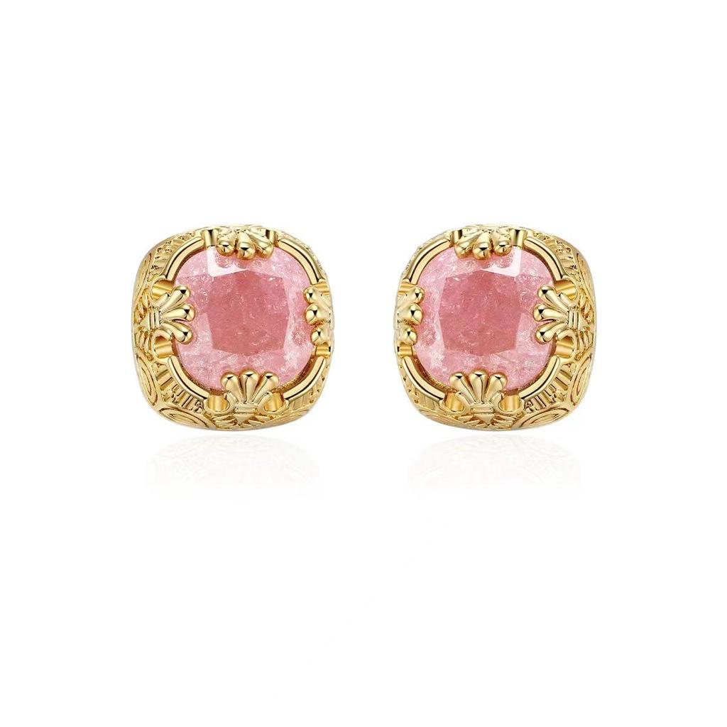 Retro Pink Zircon Gold-Plated Stud Earrings: 2024 Hot Style Rose Window Design for Women