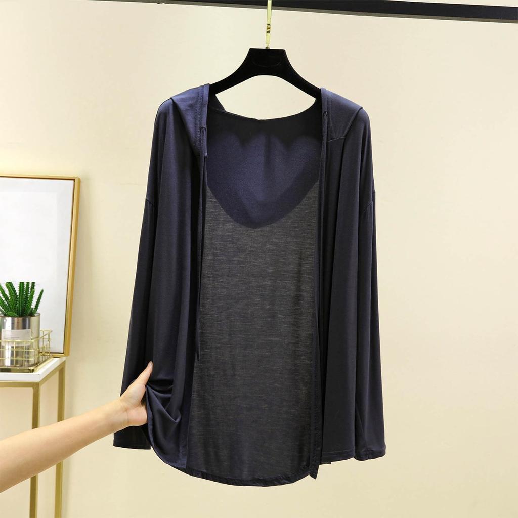 Women's Summer Hooded Long Sleeved Cardigan Oversized Top Shawl Thin Jacket