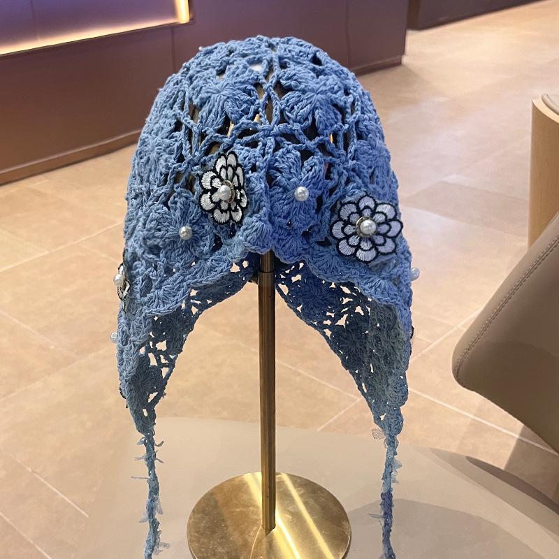 French Heavy Industry Crochet Bag Head Hat Hollow Breathable Lace Stacking Hat Mori Literary Sun Hat Atmosphere Cold Hat