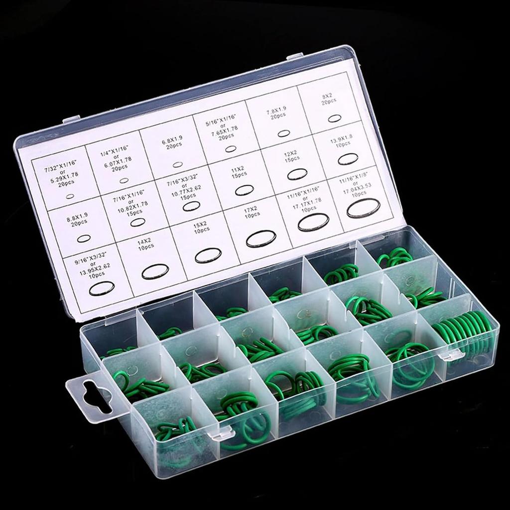 Acouto AC O Ring Assortment Kit 18 Sizes 270pcs Car Truck Air Conditioning Seal Rubber Green O Ring Tools Replacement for Car Repair Plumbing